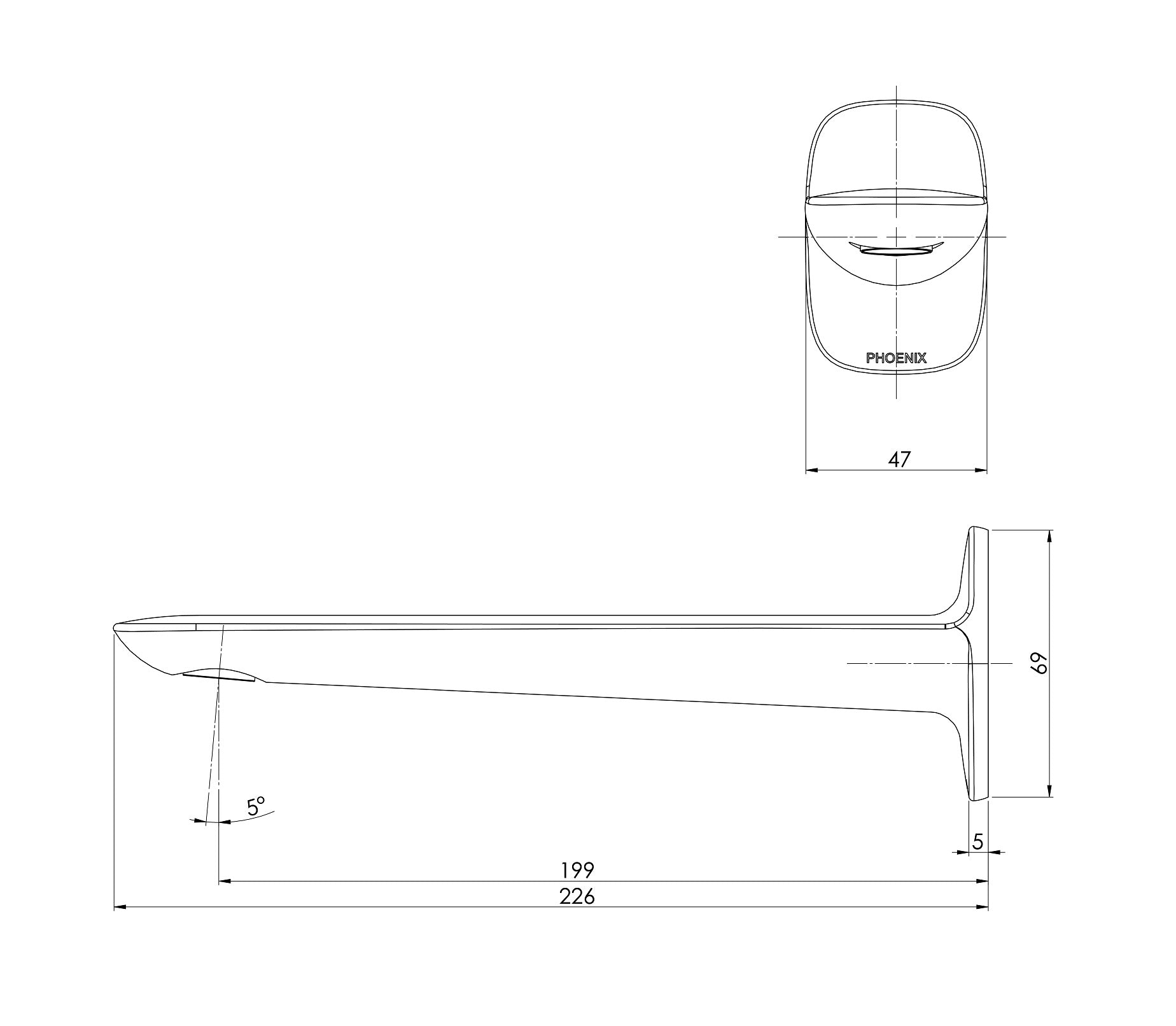 PHOENIX NUAGE WALL BASIN BATH OUTLET 200MM BRUSHED CARBON