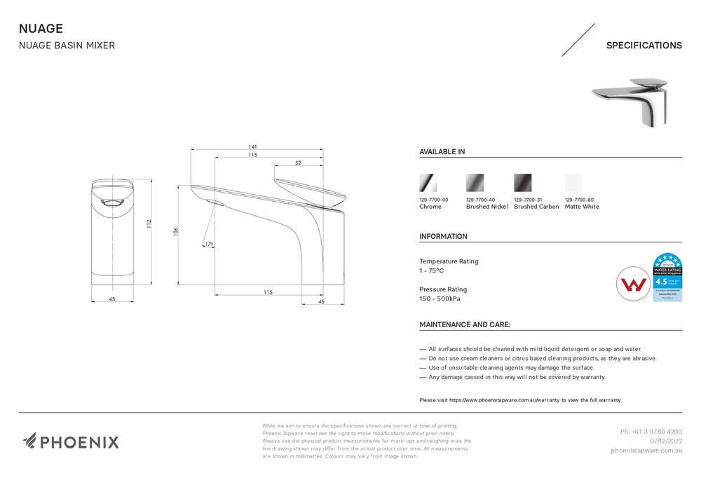 PHOENIX NUAGE BASIN MIXER CHROME