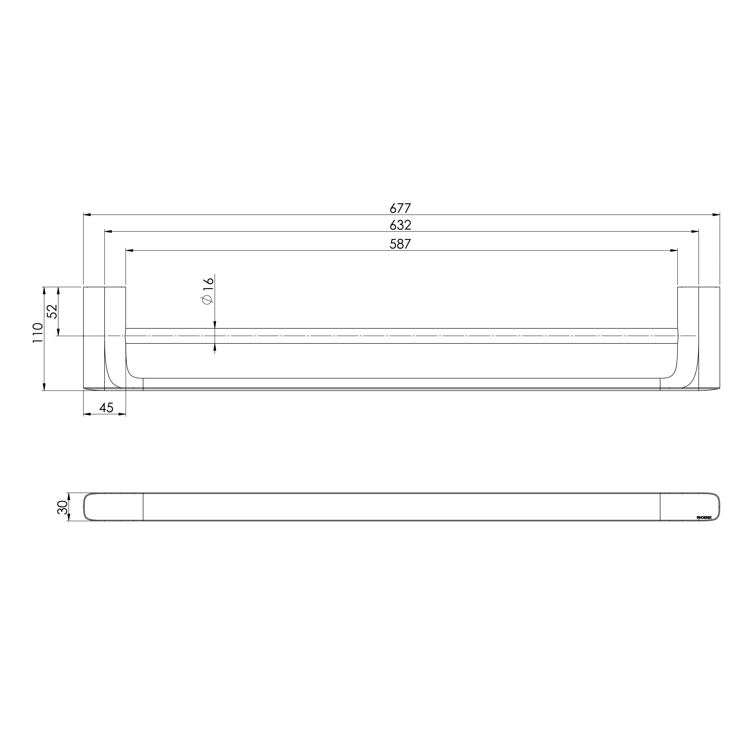 PHOENIX NUAGE DOUBLE NON-HEATED TOWEL RAIL BRUSHED CARBON 600MM AND 800MM