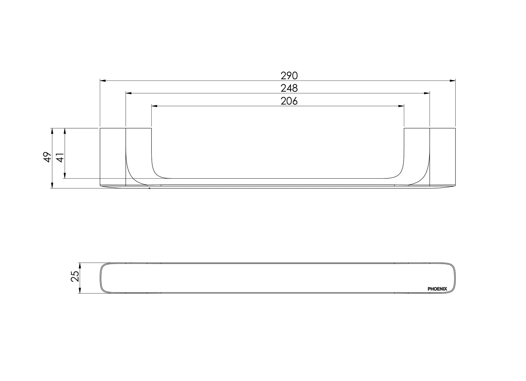 PHOENIX NUAGE NON-HEATED HAND TOWEL RAIL CHROME 290MM