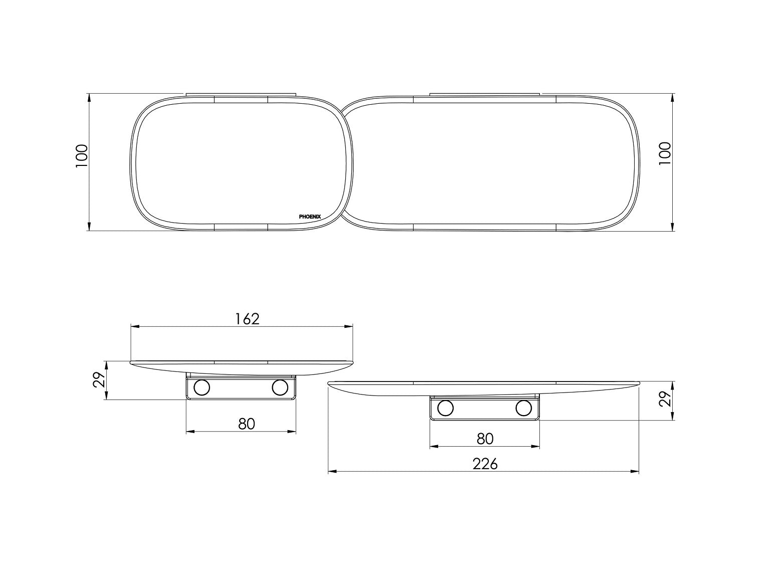 PHOENIX NUAGE SHOWER SHELVES BRUSHED CARBON 100MM