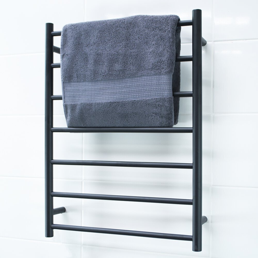 RADIANT HEATING 7-BARS ROUND HEATED TOWEL RAIL LOW VOLTAGE MATTE BLACK 800MM