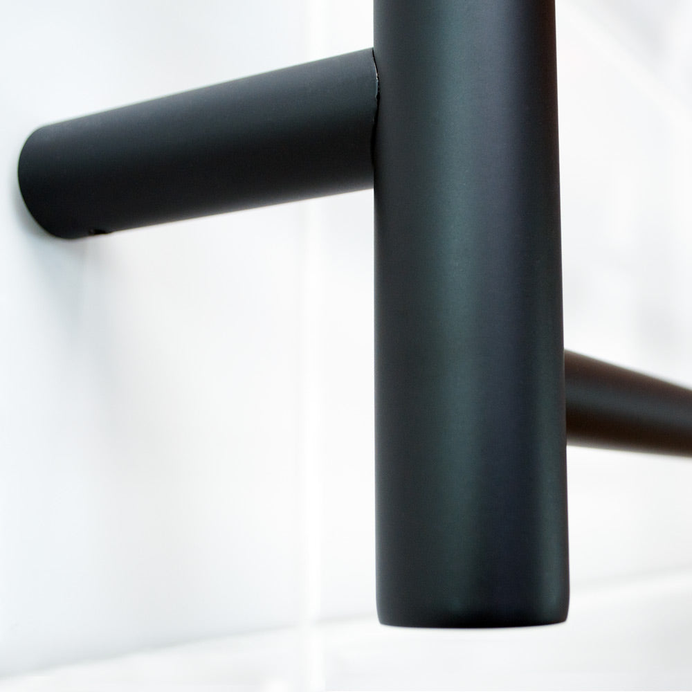 RADIANT HEATING 7-BARS ROUND HEATED TOWEL RAIL LOW VOLTAGE MATTE BLACK 600MM