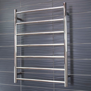 RADIANT HEATING 7-BARS ROUND HEATED TOWEL RAIL LOW VOLTAGE MIRROR POLISHED 800MM
