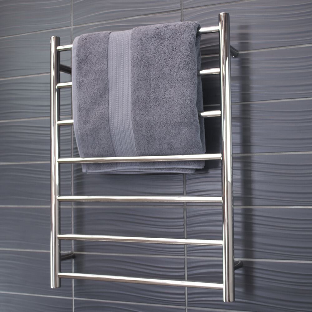 RADIANT HEATING 7-BARS ROUND HEATED TOWEL RAIL LOW VOLTAGE CHROME 600MM