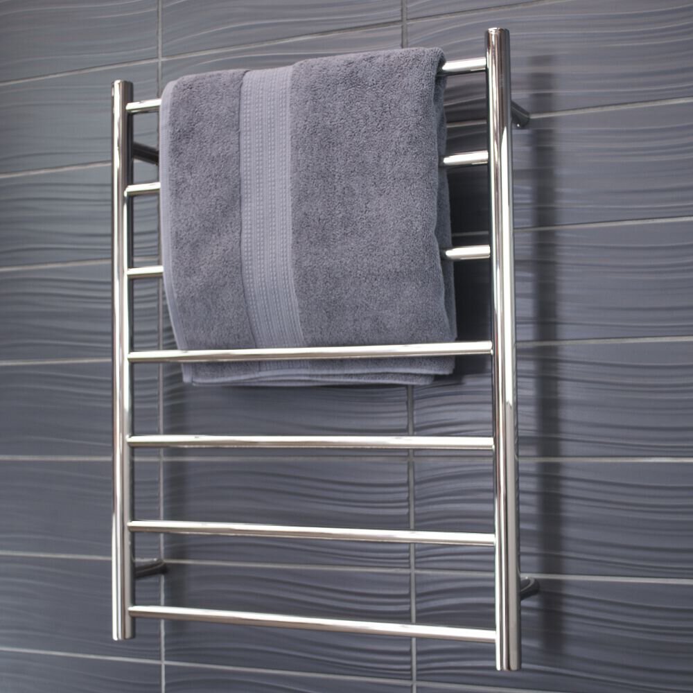 RADIANT HEATING 7-BARS ROUND HEATED TOWEL RAIL LOW VOLTAGE MATTE BLACK 600MM