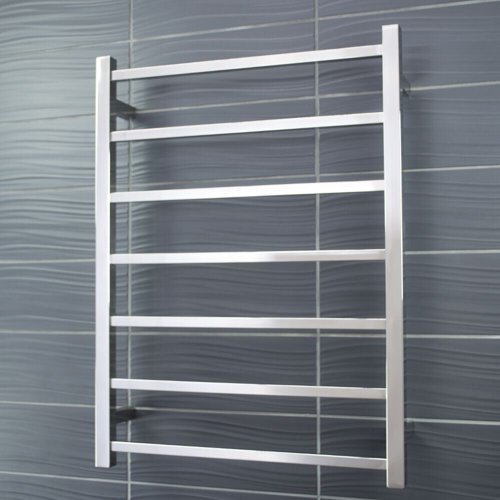RADIANT HEATING 7-BARS SQUARE HEATED TOWEL RAIL LOW VOLTAGE CHROME 600MM