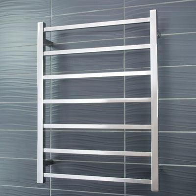 RADIANT HEATING 7-BARS SQUARE HEATED TOWEL RAIL LOW VOLTAGE CHROME 600MM
