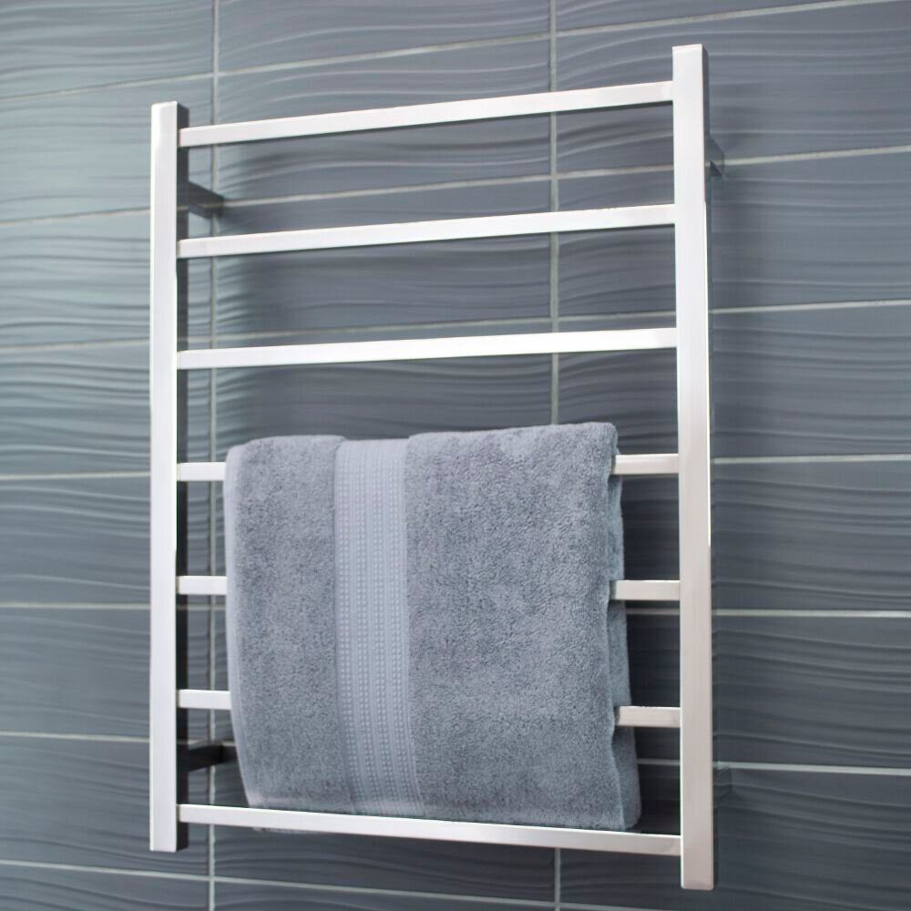 RADIANT HEATING 7-BARS SQUARE HEATED TOWEL RAIL LOW VOLTAGE CHROME 600MM