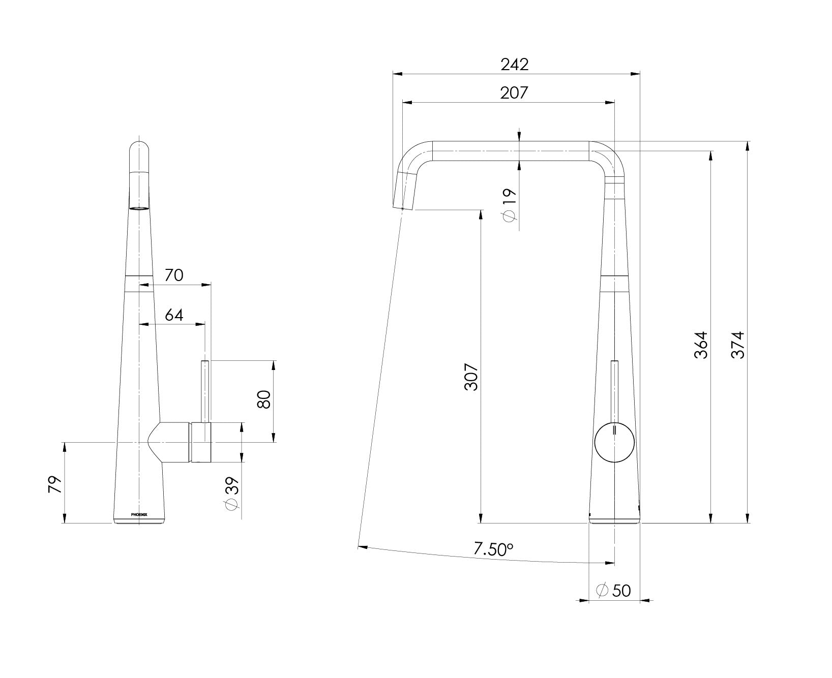 PHOENIX ERLEN SINK MIXER 200MM SQUARELINE BRUSHED NICKEL