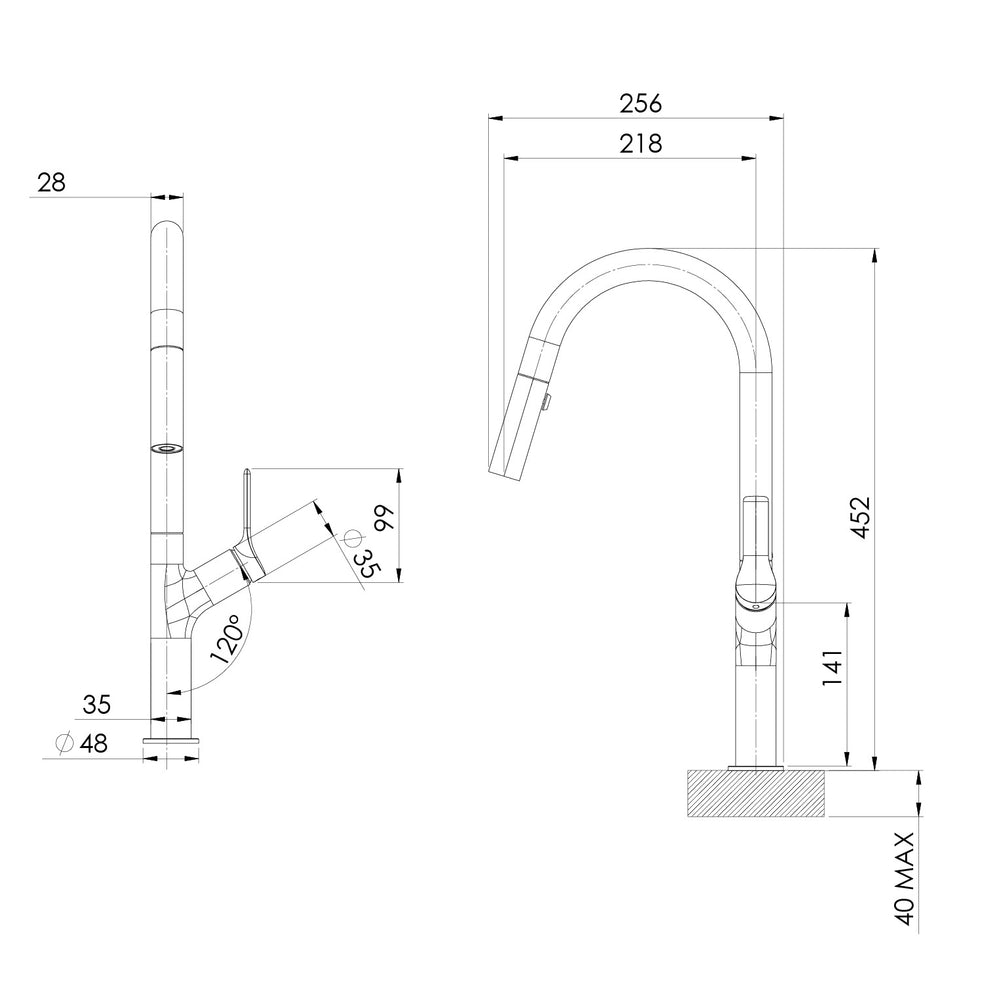 PHOENIX LINQ LEAD FREE PULL OUT SINK MIXER 452MM STAINLESS STEEL