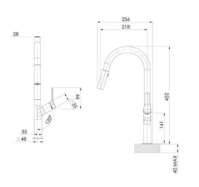 PHOENIX LINQ LEAD FREE PULL OUT SINK MIXER 452MM STAINLESS STEEL