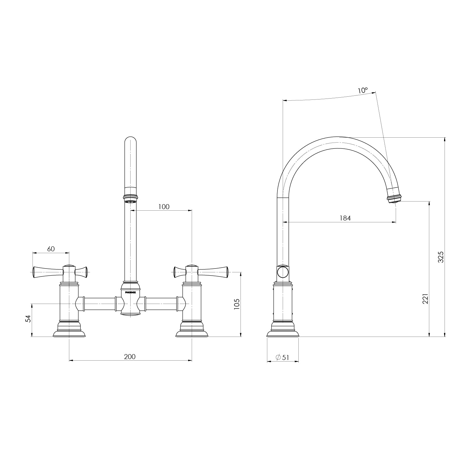 PHOENIX CROMFORD EXPOSED SINK SET 180MM BRUSHED NICKEL