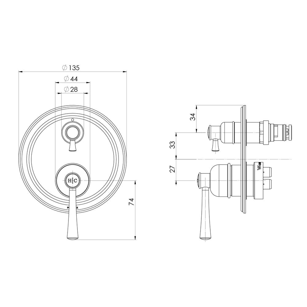 PHOENIX CROMFORD SWITCHMIX SHOWER / BATH DIVERTER MIXER FIT-OFF AND ROUGH-IN KIT BRUSHED NICKEL