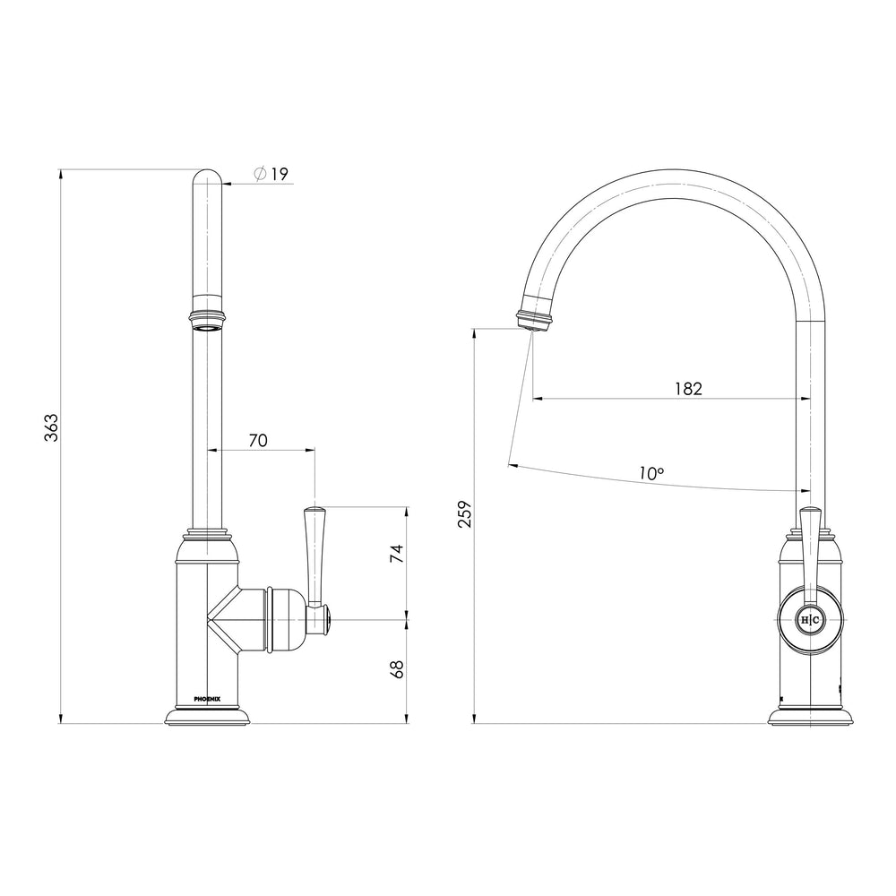 PHOENIX CROMFORD SINK MIXER 363MM BRUSHED GOLD