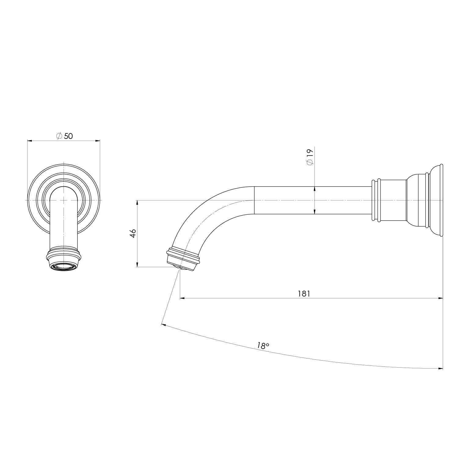 PHOENIX CROMFORD LEAD FREE WALL BASIN / BATH OUTLET 151MM CHROME