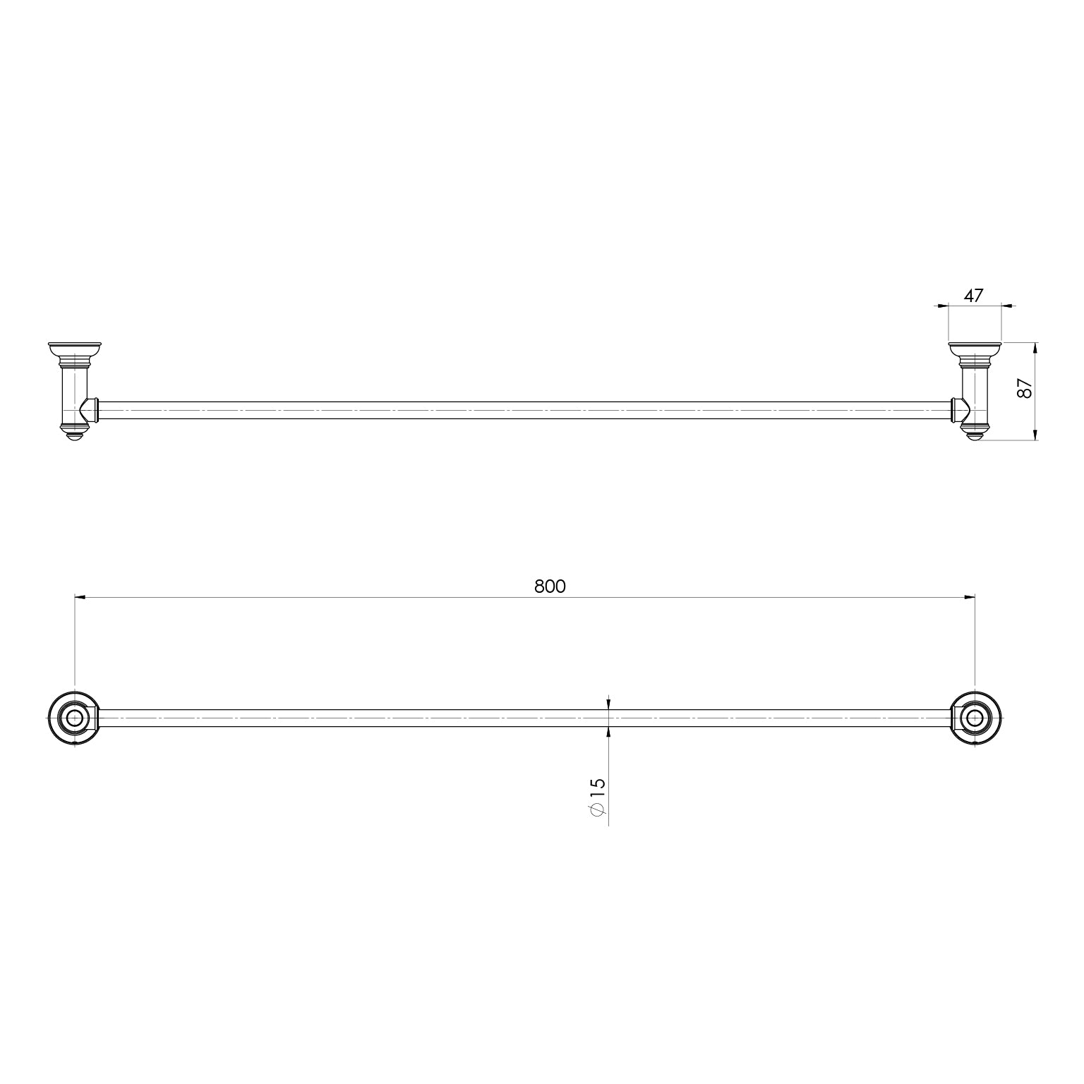 PHOENIX CROMFORD SINGLE TOWEL RAIL BRUSHED NICKEL 800MM