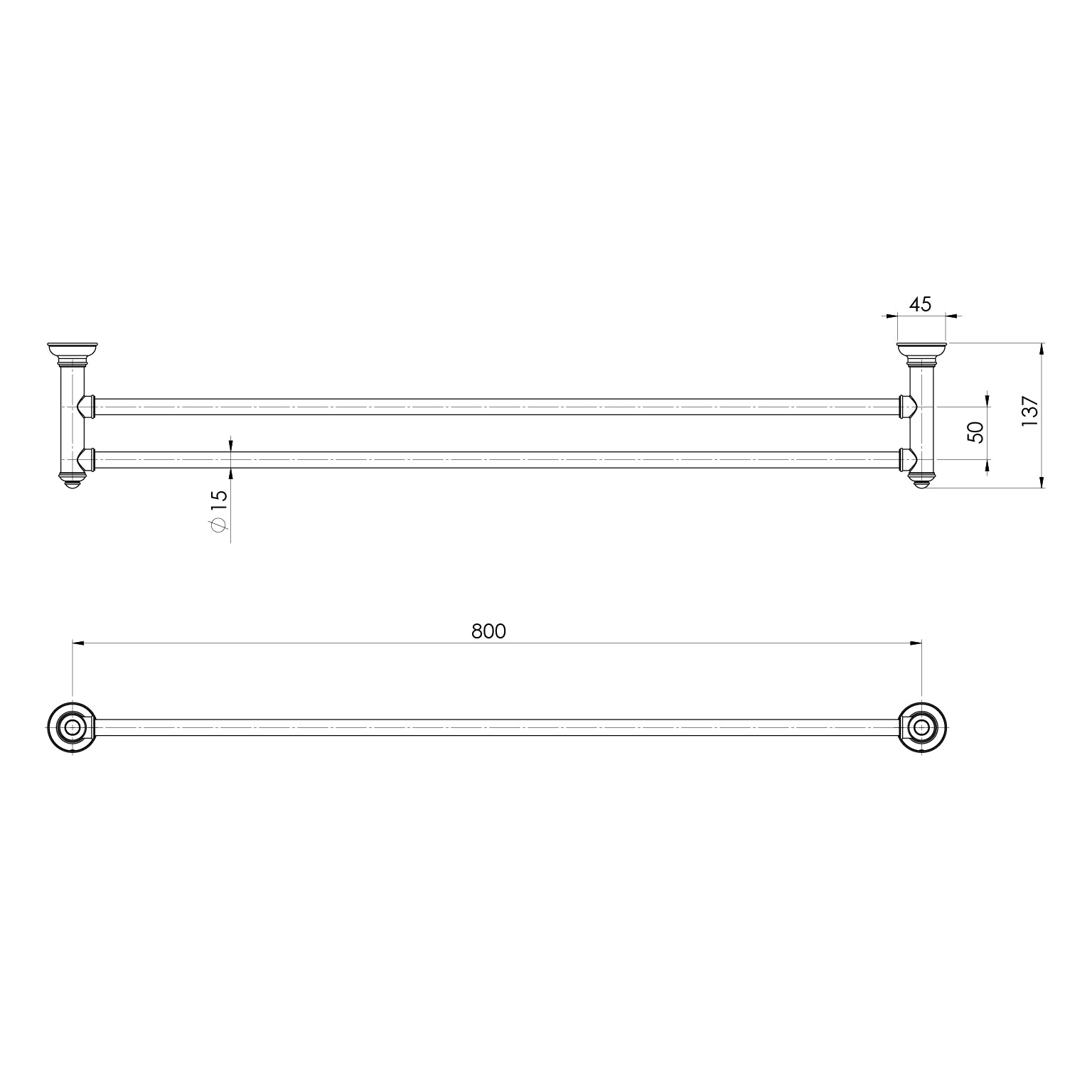 PHOENIX CROMFORD DOUBLE TOWEL RAIL MATTE BLACK 800MM