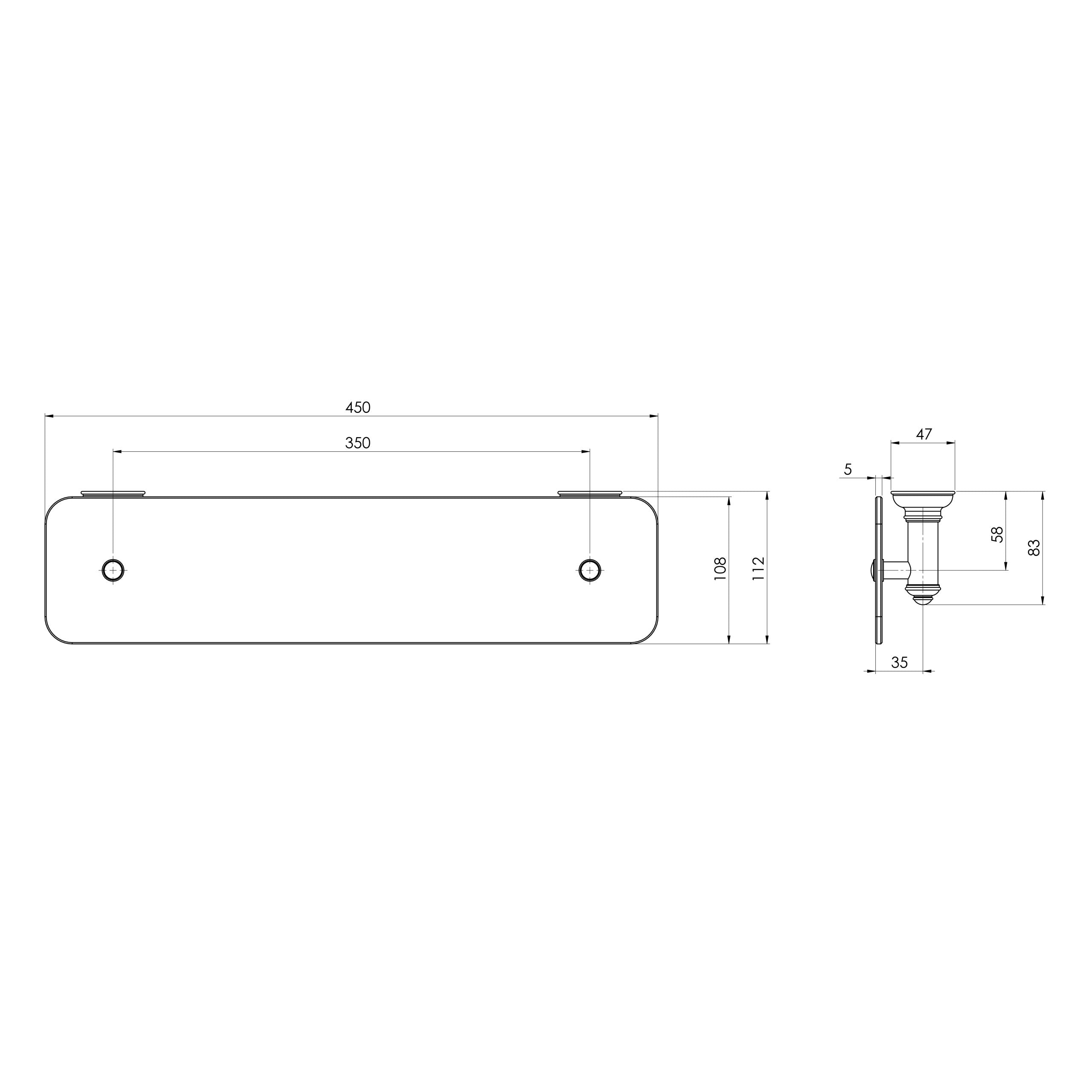 PHOENIX CROMFORD GLASS SHELF MATTE BLACK 450MM