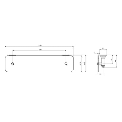 PHOENIX CROMFORD GLASS SHELF BRUSHED NICKEL 450MM