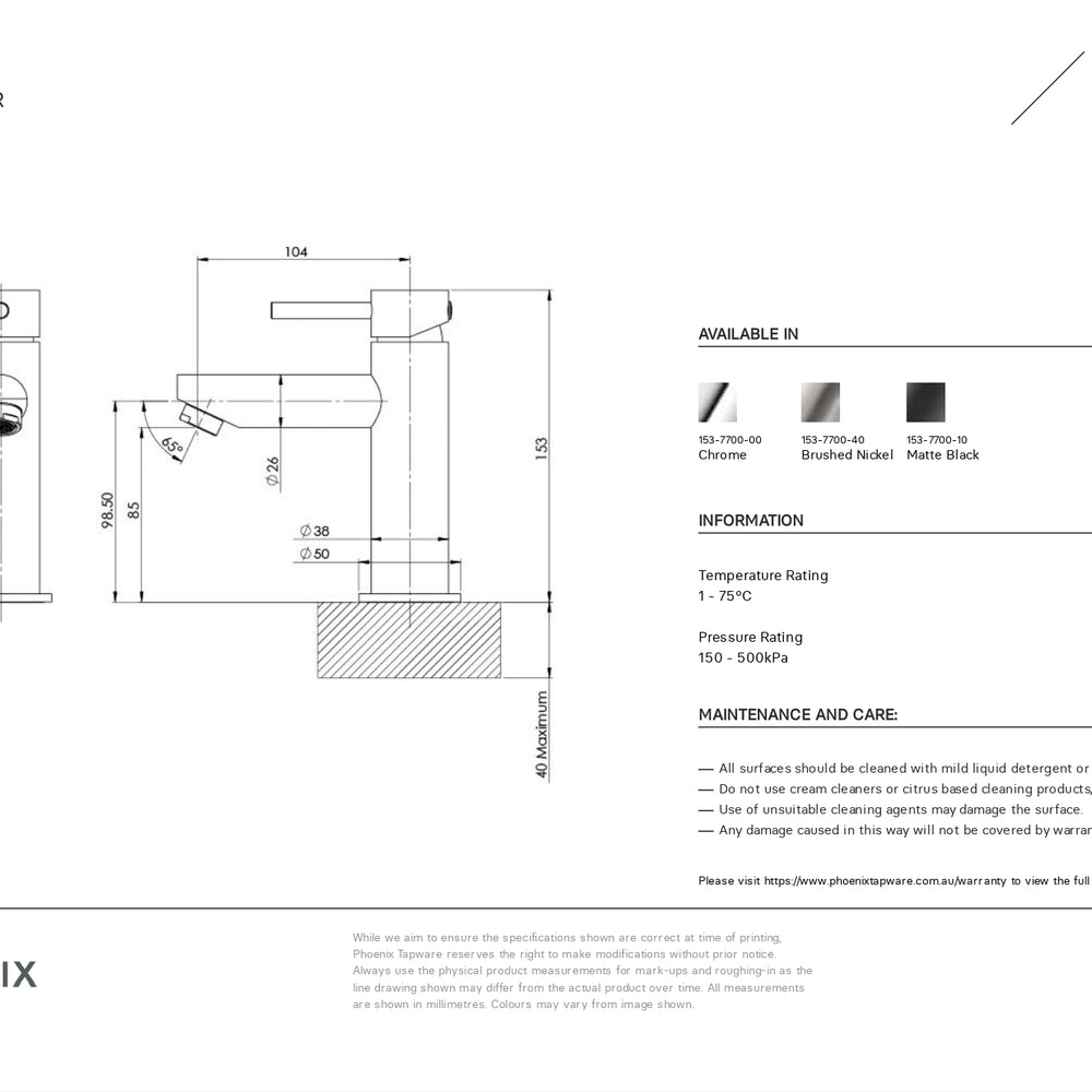 PHOENIX PINA LEAD FREE BASIN MIXER 153MM CHROME