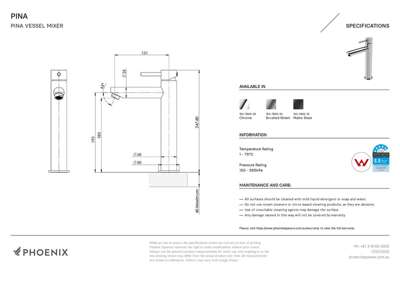 PHOENIX PINA VESSEL MIXER BRUSHED NICKEL