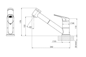 PHOENIX IVY MKII PULL OUT SINK MIXER 110MM CHROME