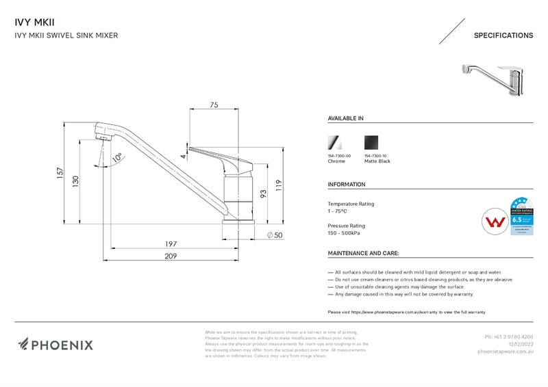 PHOENIX IVY MKII SINK MIXER CHROME