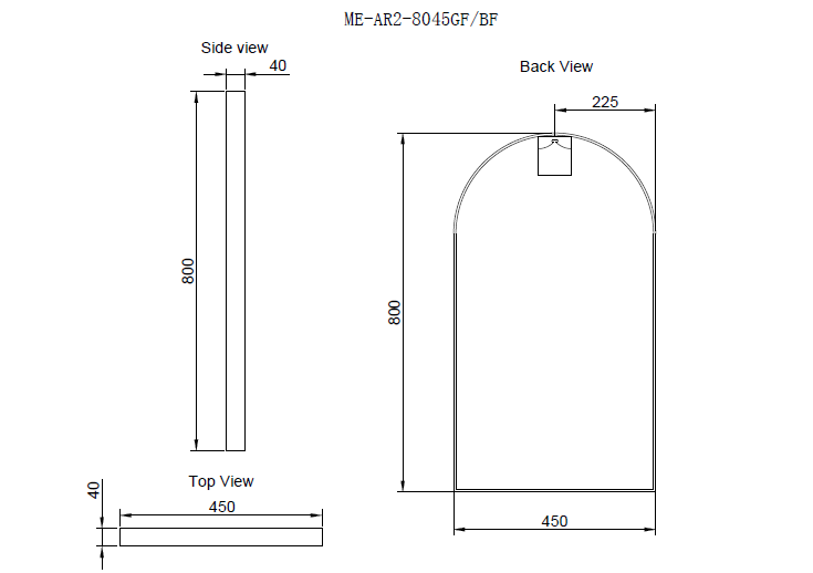 RIVA FRAMED PLAIN ARCH MIRROR GOLD 800MM