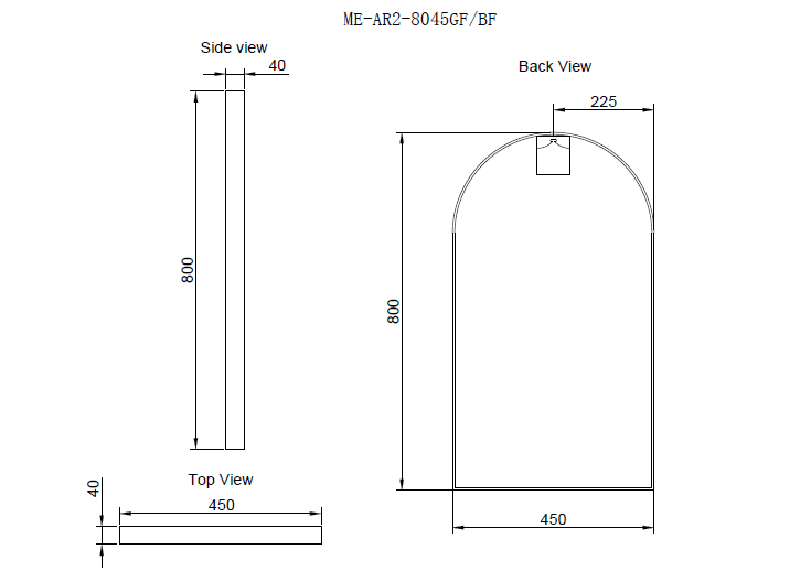 RIVA FRAMED ARCH MIRROR WALL MOUNTED BLACK 450X800MM