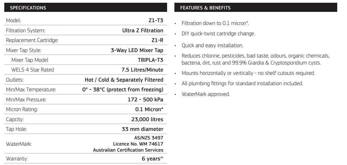 PURETEC TRIPLA T3 FAUCET WITH QUICK-TWIST FILTER 0.1 MICRON