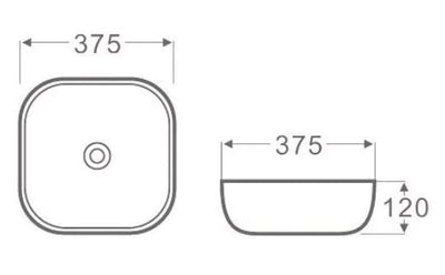 INSPIRE SQUARE FINE CERAMIC BASIN GLOSS WHITE 375MM