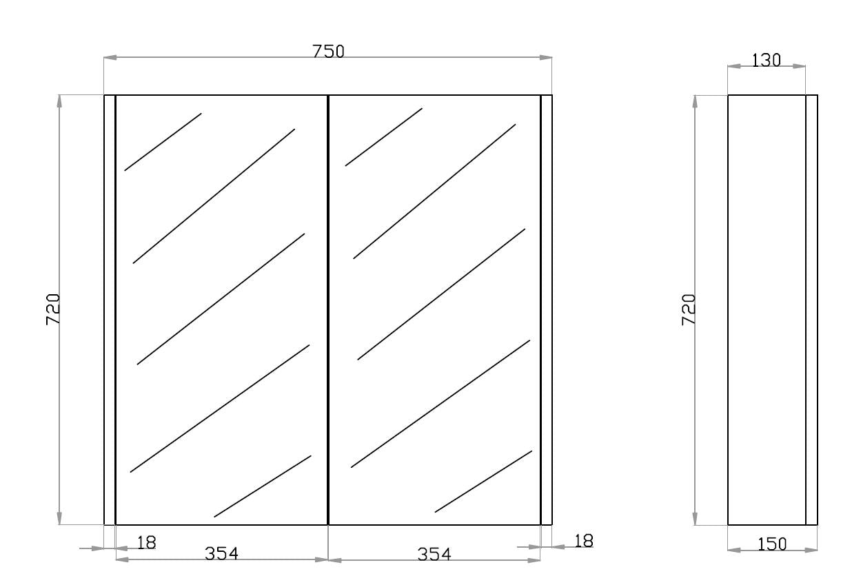 POSEIDON QUBIST DARK GREY MIRROR SHAVING CABINETS (AVAILABLE IN 600MM, 750MM AND 900MM)