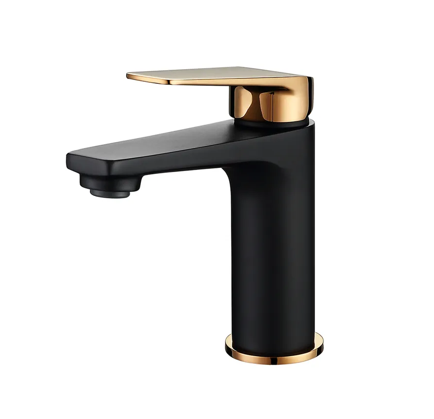 INSPIRE ZEVIO BASIN MIXER MATTE BLACK AND ROSE GOLD