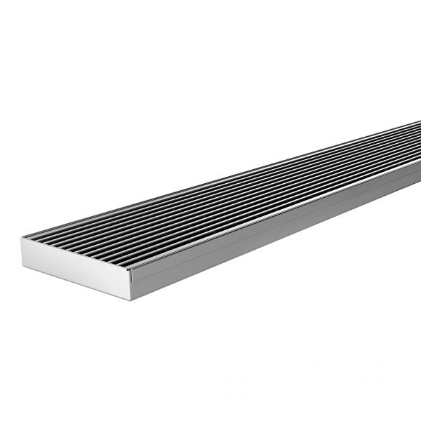 PHOENIX FLAT STAINLESS STEEL 45MM CHANNEL DRAIN HG 75MM OUTLET 600MM, 750MM, 900MM AND 1200MM