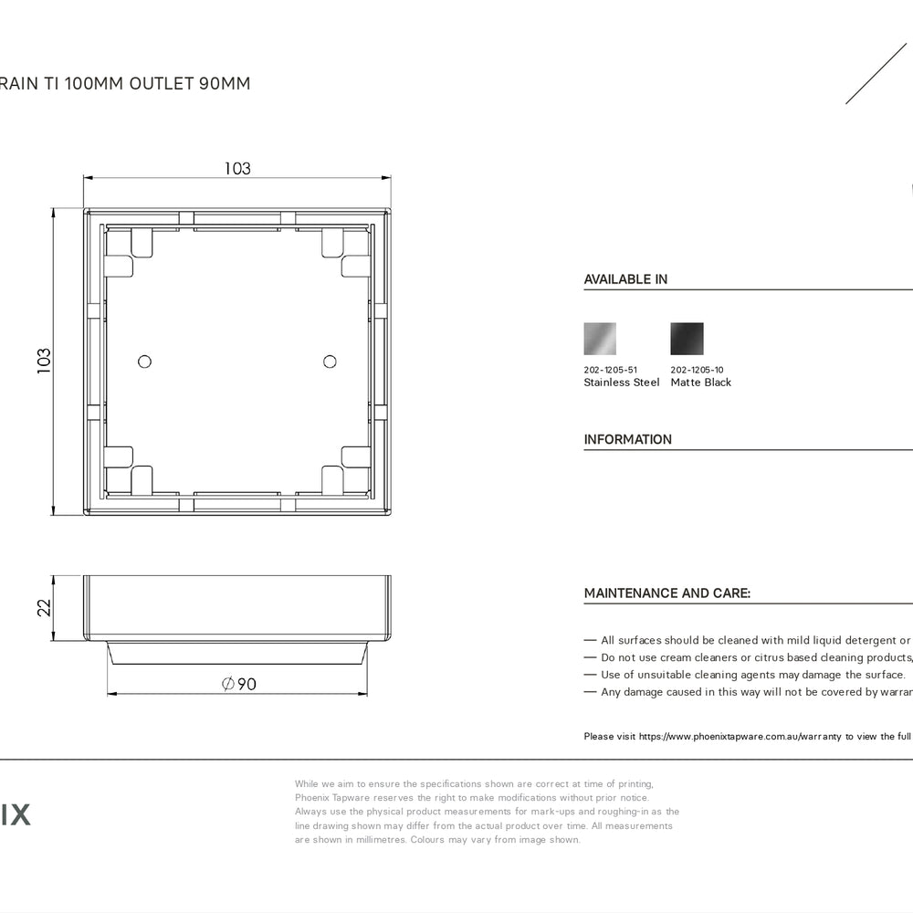 PHOENIX POINT DRAIN TI 100MM OUTLET 90MM