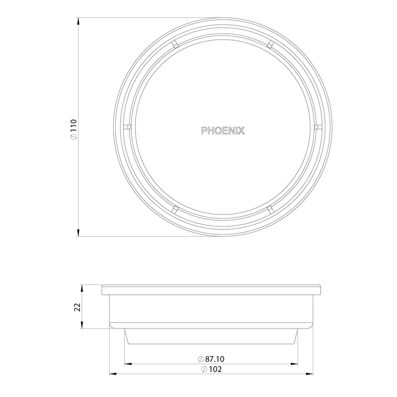 PHOENIX POINT DRAIN ROUND 90MM OUTLET MATTE BLACK 100MM