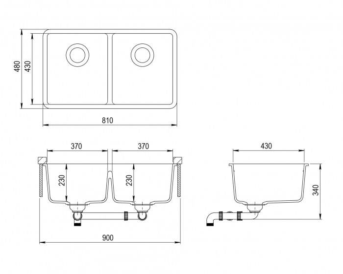 INSPIRE GRANITE BLACK SINK DBL 810MM X 480MM