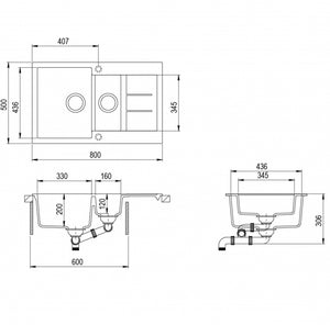 INSPIRE VIVA GRANITE BLACK SINK 1 1/2 BLACK 800MM