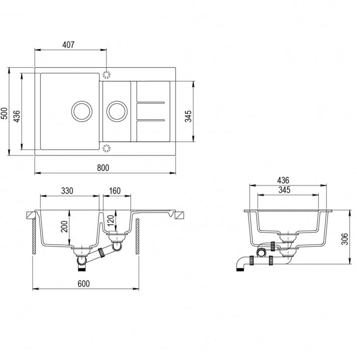 INSPIRE VIVA GRANITE BLACK SINK 1 1/2 BLACK 800MM