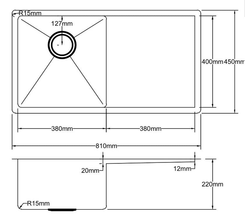 POSEIDON HAND MADE STAINLESS STEEL KITCHEN SINK 810MM