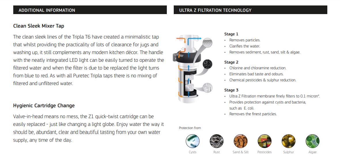 PURETEC TRIPLA T6 FAUCET WITH QUICK-TWIST FILTER 0.1 MICRON