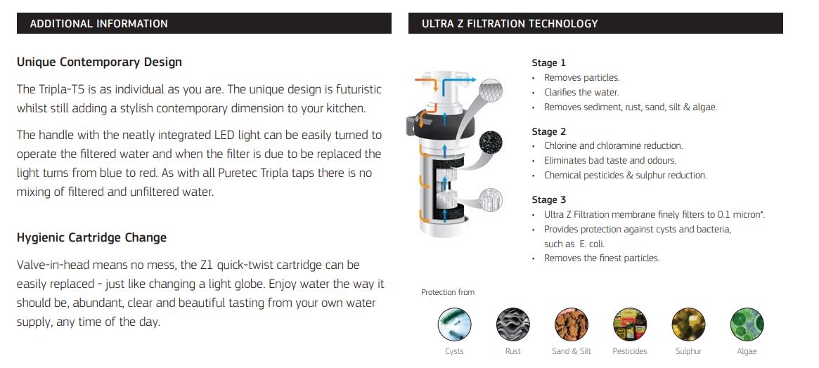 PURETEC TRIPLA T5 FAUCET WITH QUICK-TWIST FILTER 0.1 MICRON