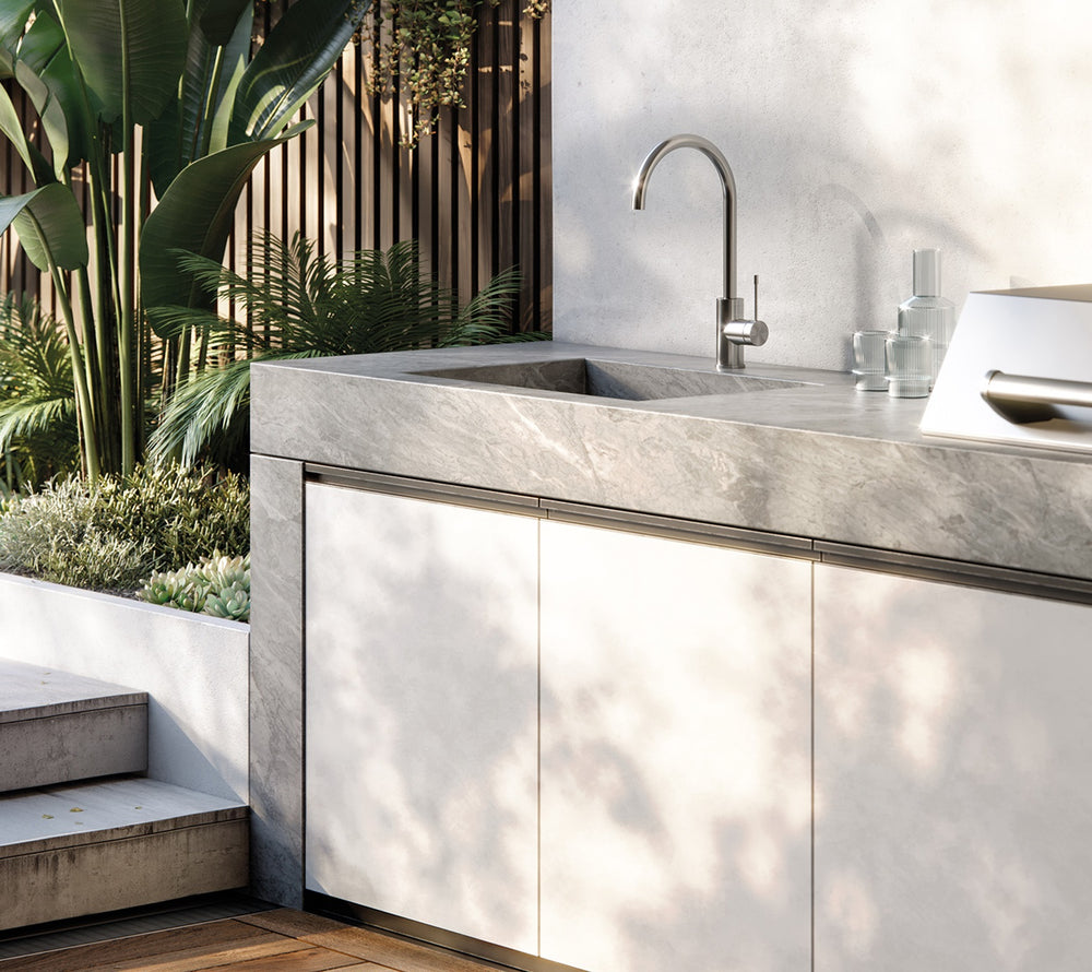 PHOENIX VIVID SLIMLINE GOOSENECK SINK MIXER 200MM STAINLESS STEEL