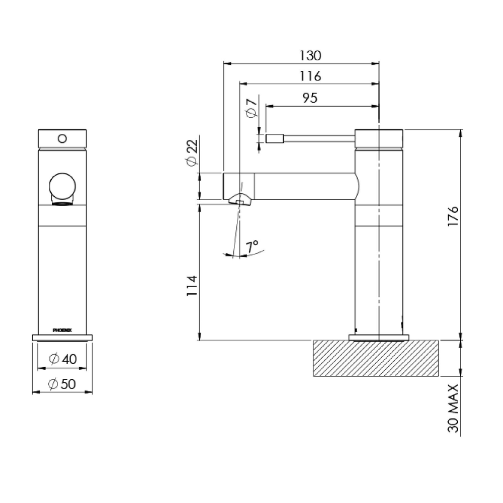 PHOENIX VIVID SLIMLINE LEAD FREE SS 316 BASIN MIXER STAINLESS STEEL