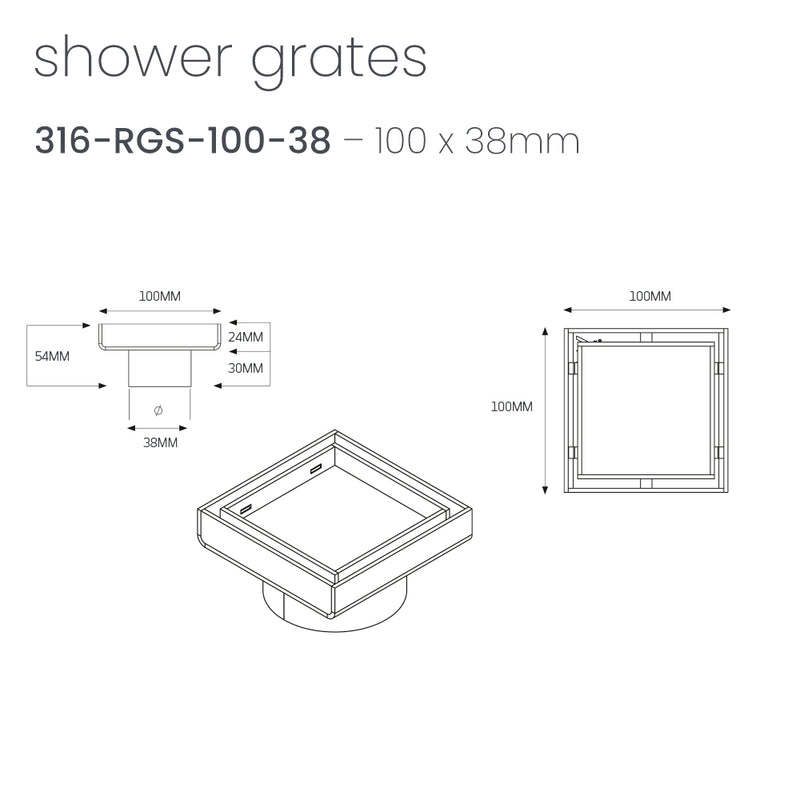RADIANT HEATING STAINLESS STEEL TILE INSERT OUTLETS 38MM,50MM AND 90MM
