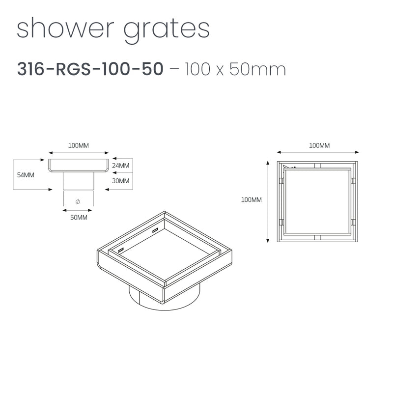 RADIANT HEATING STAINLESS STEEL TILE INSERT OUTLETS 38MM,50MM AND 90MM