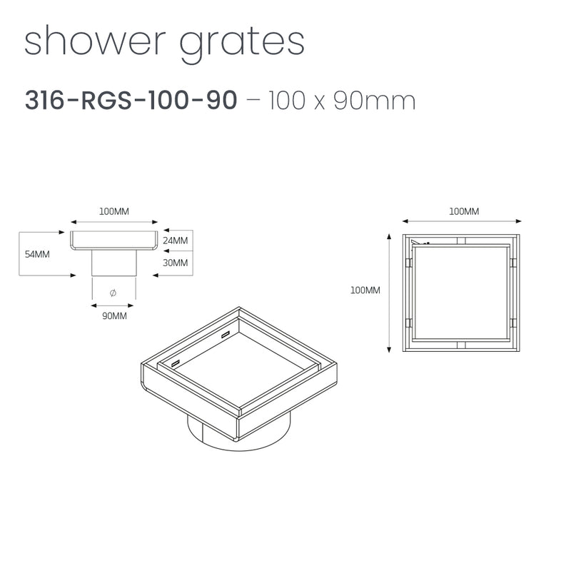 RADIANT HEATING STAINLESS STEEL TILE INSERT OUTLETS 38MM,50MM AND 90MM