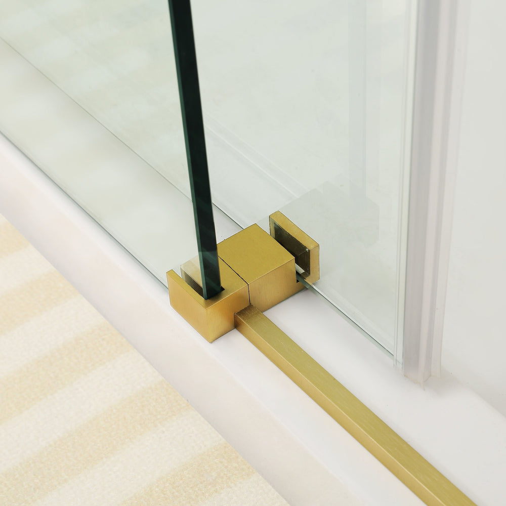 COVEY WALL TO WALL FRAMELESS SINGLE SLIDING DOOR SHOWER SCREEN BRUSHED GOLD