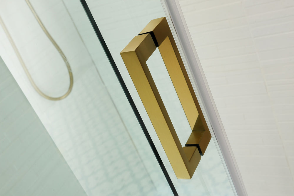 COVEY WALL TO WALL FRAMELESS SINGLE SLIDING DOOR SHOWER SCREEN BRUSHED GOLD